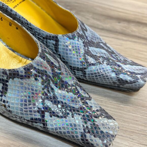 Espace Faux Snakeskin Leather Kitten Heel Slides 6 B Blue ROBERT CLERGERIE - Picture 12 of 13